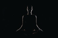 a silhouette of a woman meditating in the dark