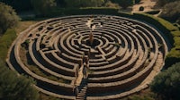 an aerial view of a labyrinth in the middle of a forest