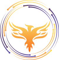 the phoenix logo on a black background